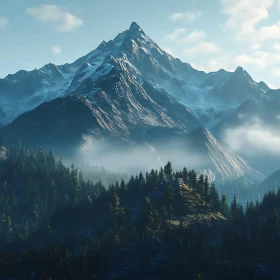 Mountain range view with forest