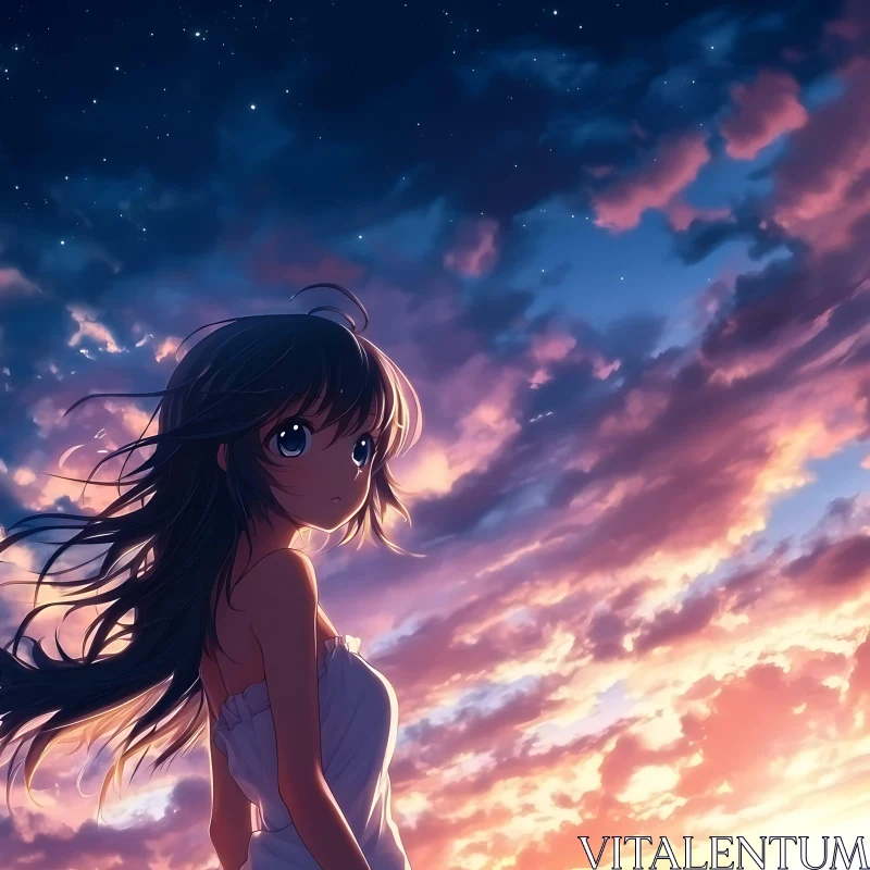 Twilight Sky and Anime Girl AI Image