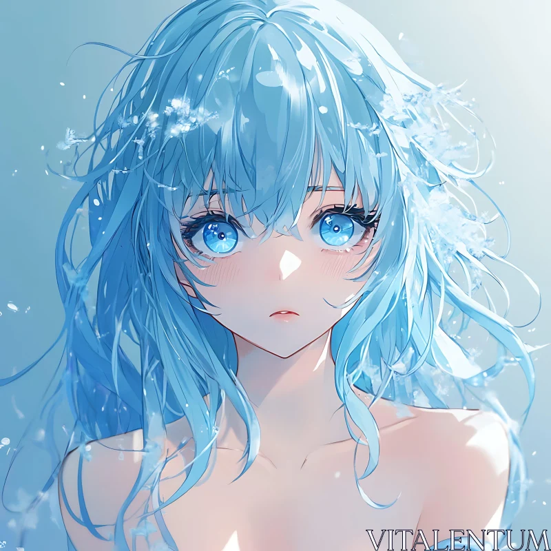 Blue Haired Anime Girl Digital Art AI Image