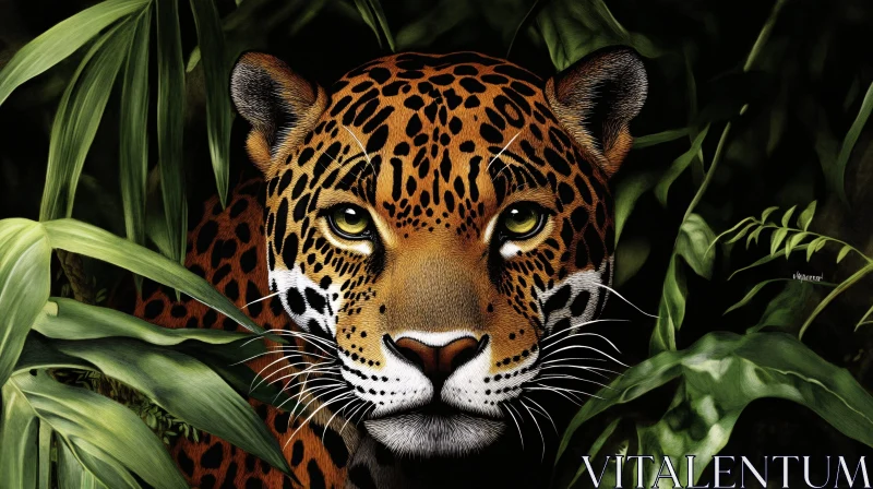 Wild Jaguar Among Green Leaves AI Image