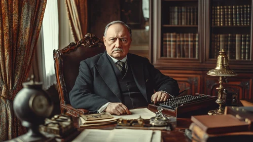 Man in Dark Suit in Historical Office