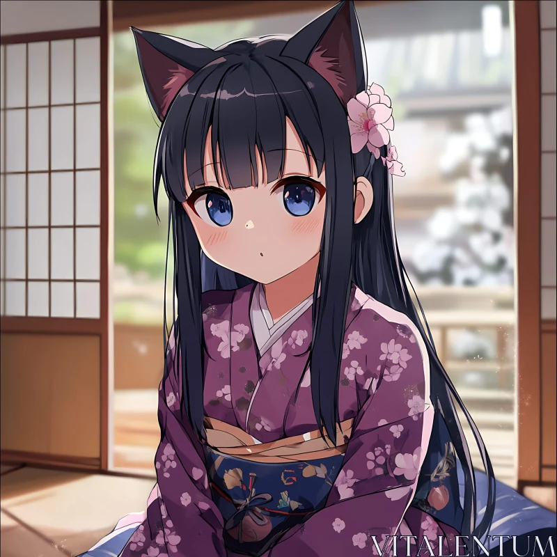 Anime Girl in a Japanese Room AI Image