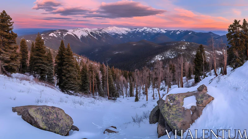 Winter Mountain Serenity at Sunset AI Image