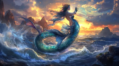 Ocean's Daughter: A Mermaid's Sunset Serenade