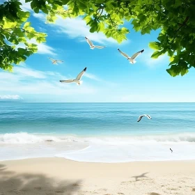 Peaceful Beach Scene with Seagulls