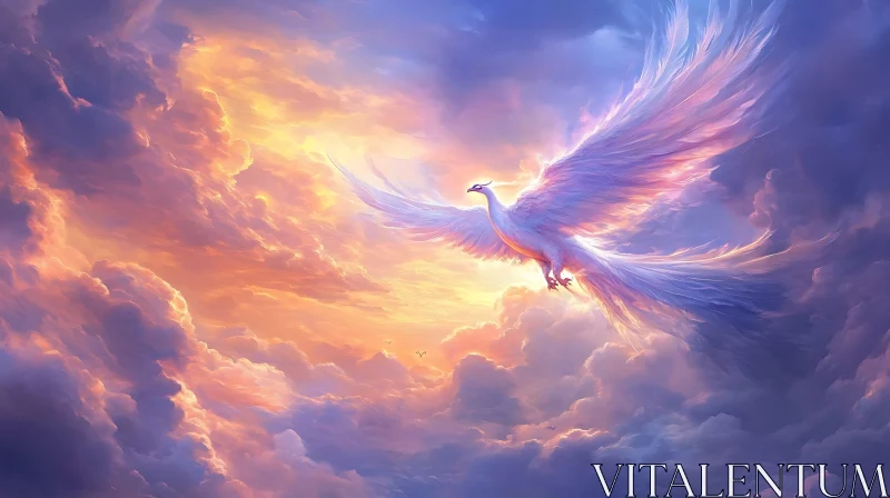 White Phoenix Ascending in Pastel Skies