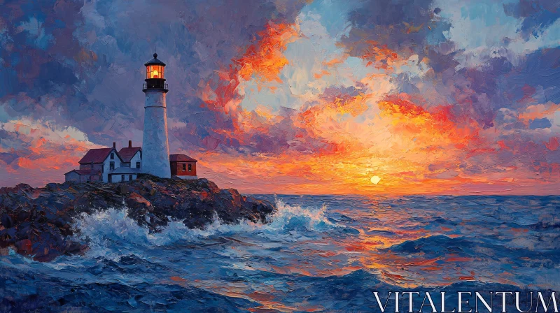 Coastal Lighthouse Painting at Dusk