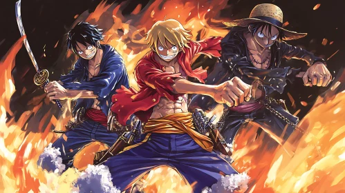 Anime Warriors in Fiery Battle