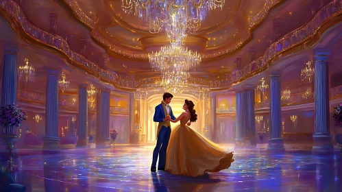 Couple Dancing in a Golden Ballroom
