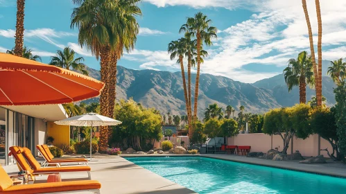 Tranquil Poolside with Mountain Backdrop