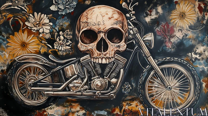 Motorcycle Skull with Flowers Painting