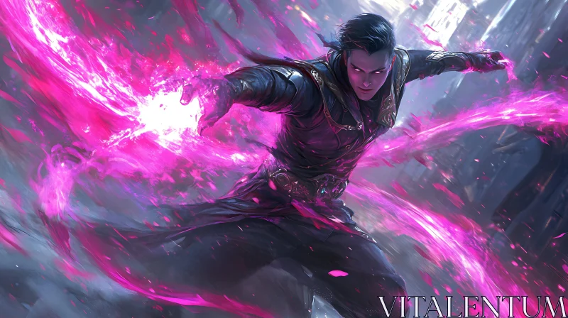 Enchanting Wizard Unleashing Pink Magic
