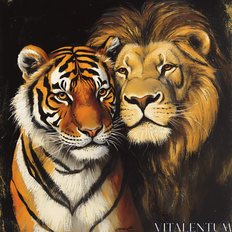 Majestic Wildlife: Lion and Tiger Together AI Image