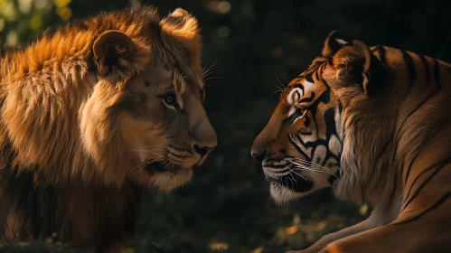 Portrait of Lion and Tiger Together