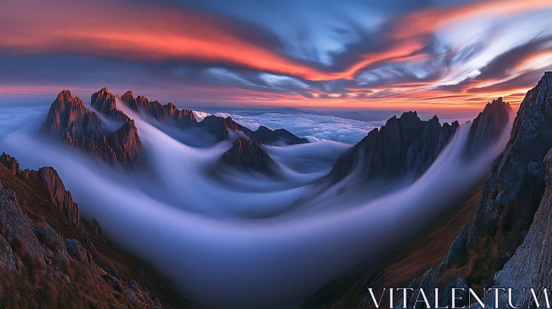 Mountain Peaks Emerging Through the Mist
