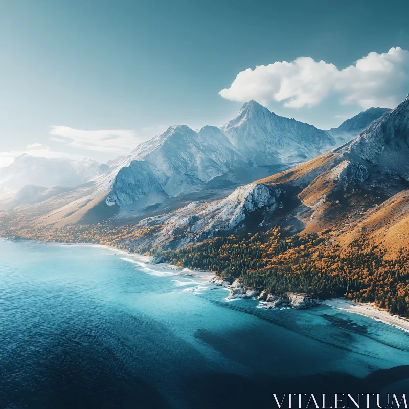Scenic Mountainous Seascape with Autumn Colors