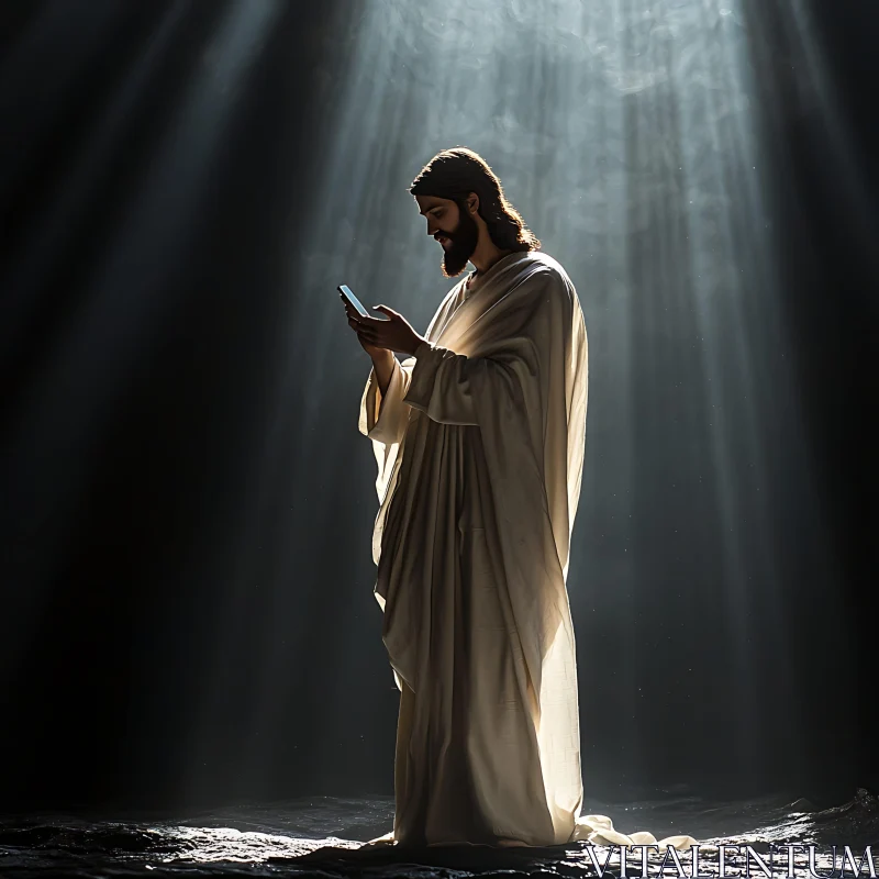 Man in Robe with Phone