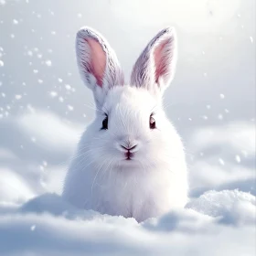 White Rabbit in Winter Snow Scene