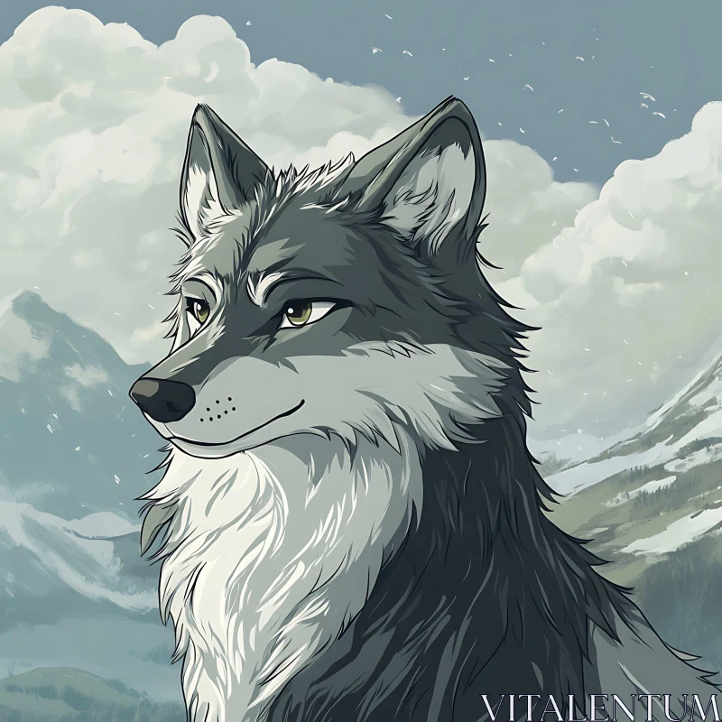 Grey Wolf in Winter Mountain Scene
