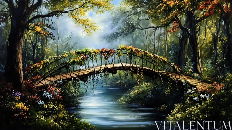 Idyllic Forest Bridge with Floral Embellishments