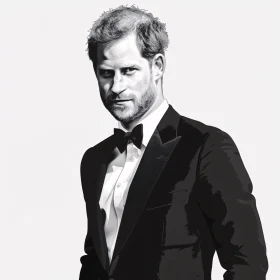 Elegant Portrait of Prince Harry in Tuxedo