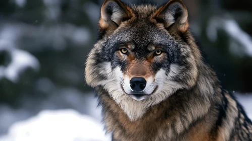 Portrait of a Wild Wolf in Snow