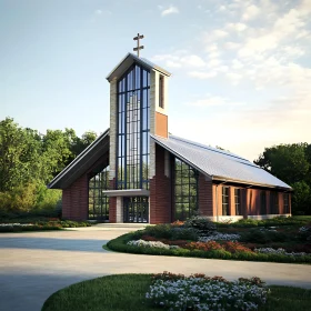 Contemporary Church Building in Greenery