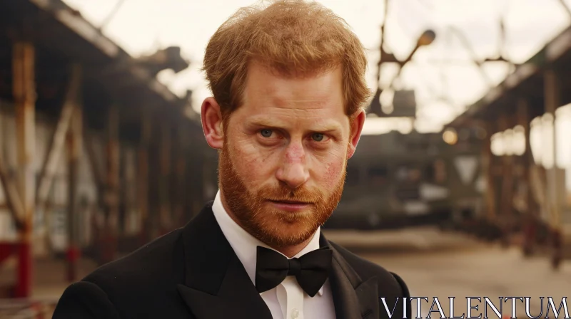 Prince Harry Portrait in Black Tuxedo AI Image