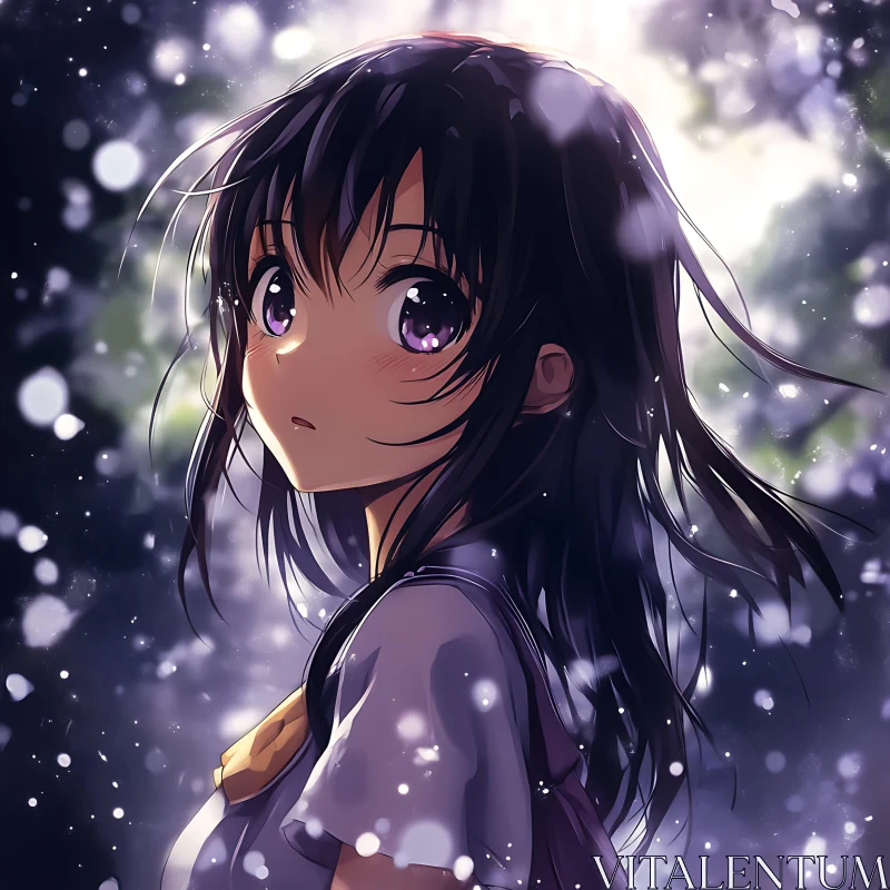 Peaceful Anime Girl at Night AI Image