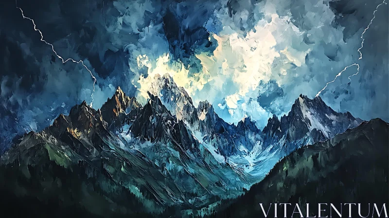 AI ART Mountain Peaks and Lightning Art