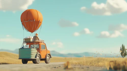 Orange Car with Balloon on Road