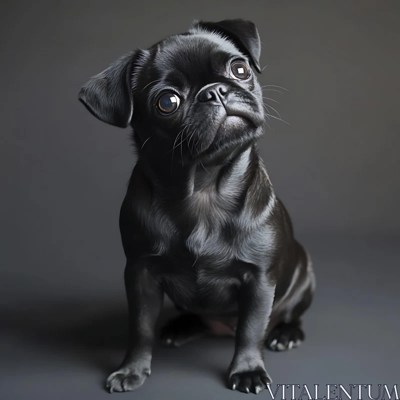 Expressive Black Pug Puppy Portrait AI Image