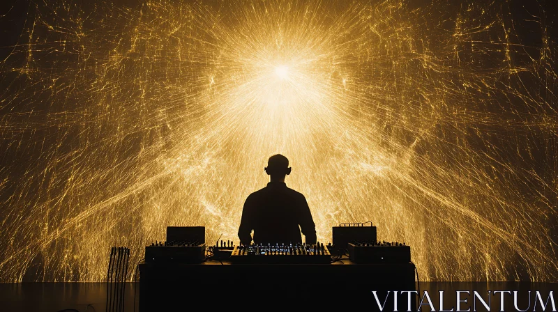 Silhouette DJ with Golden Light Show