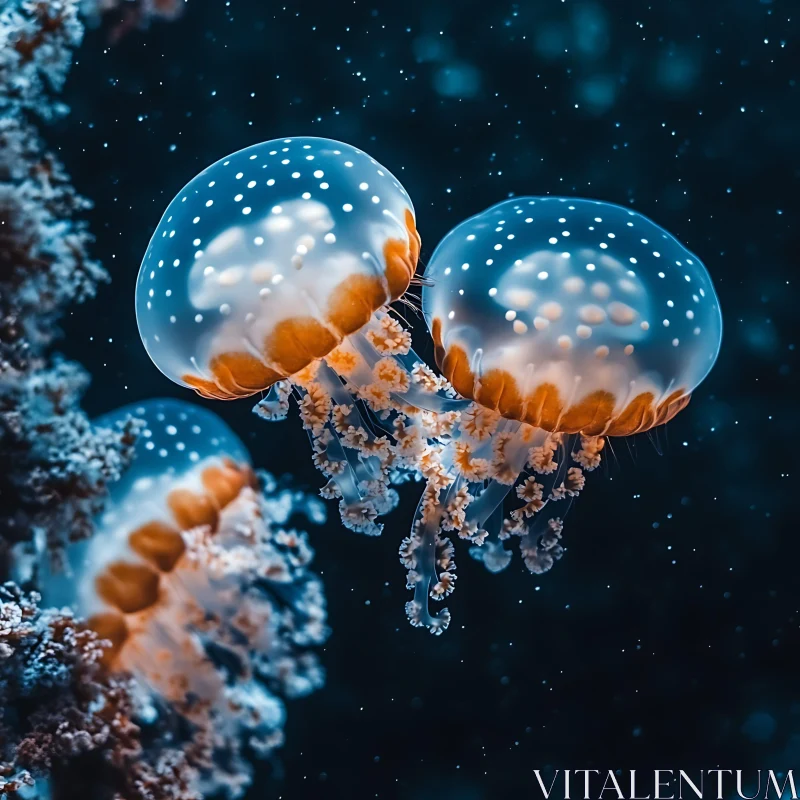 Floating Jellyfish in Dark Water AI Image