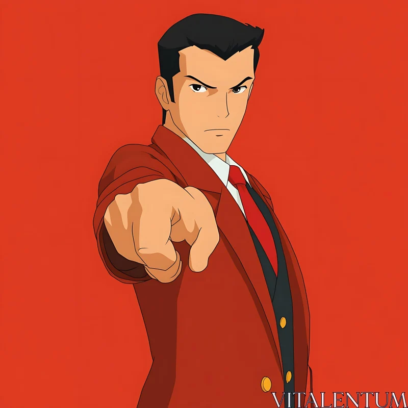 Pointing Character in Red Suit