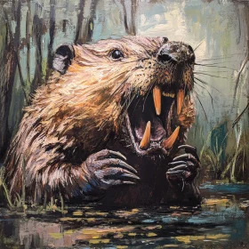 Aggressive Beaver in the Water