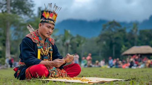 Man in Traditional Costume Crafting Gold