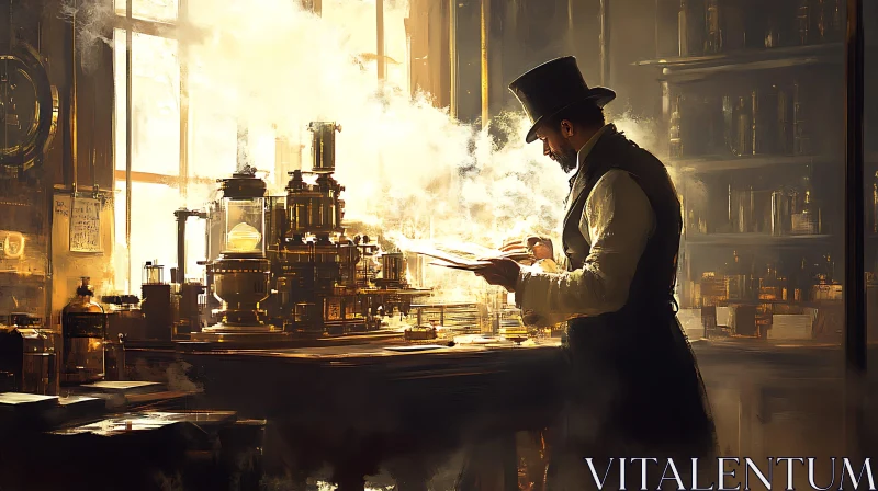 Steampunk Scientist in Golden Lab