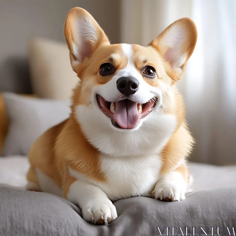 Cheerful Corgi Relaxing Indoors