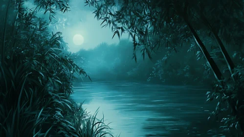 Tranquil Moonlight Reflection on River