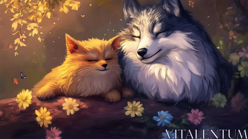 Peaceful Companions: Feline and Canine Nap