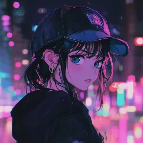 Neon City Night: Anime Girl Illustration