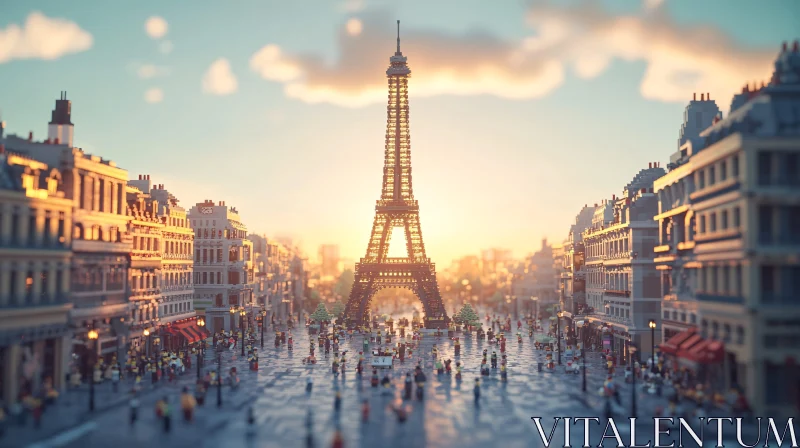 Parisian Street Scene with Eiffel Tower