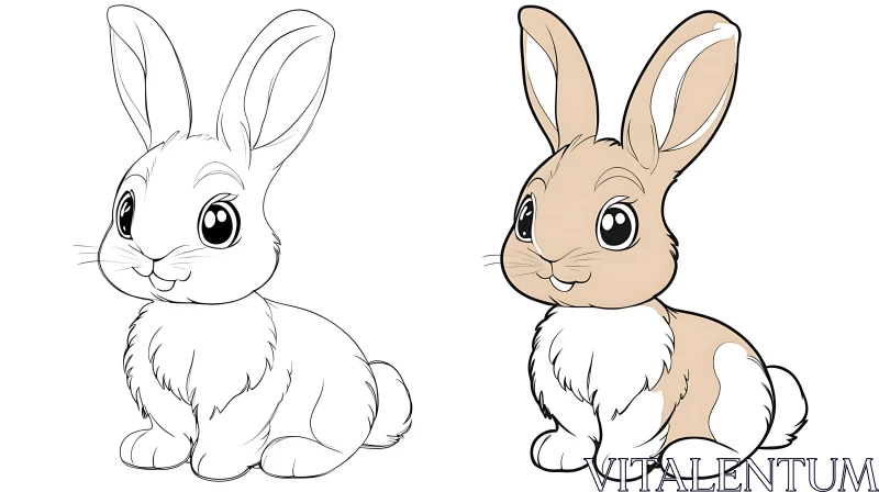Cartoon Bunnies: Line Art and Color AI Image