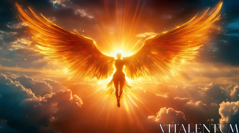 Celestial Angel with Wings in the Sky AI Image