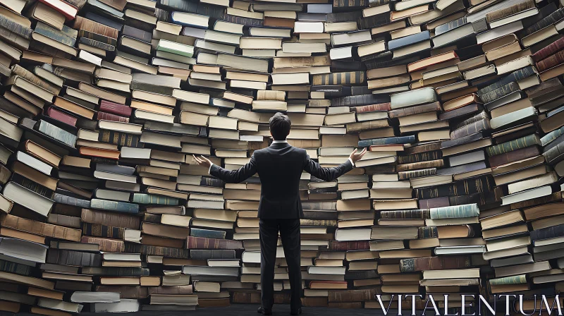 Wall of Books Man in Suit