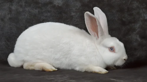 Serene White Rabbit Resting on Dark Surface