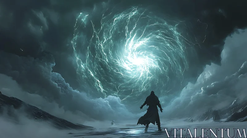 Figure Gazing at Swirling Vortex