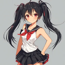 Smiling Anime Girl in Traditional School Outfit