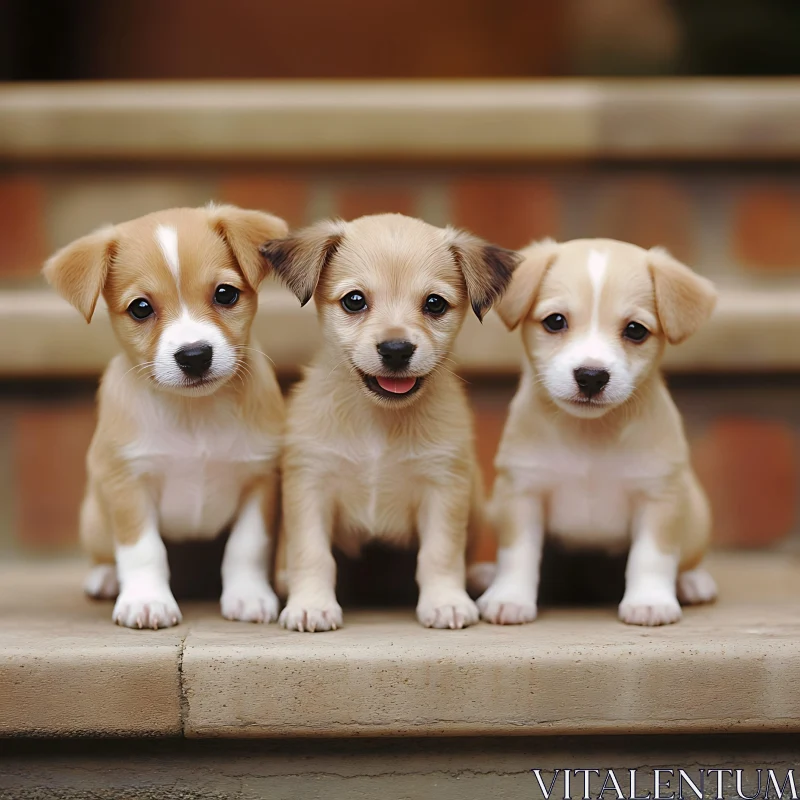 Cute Puppies on a Stone Step